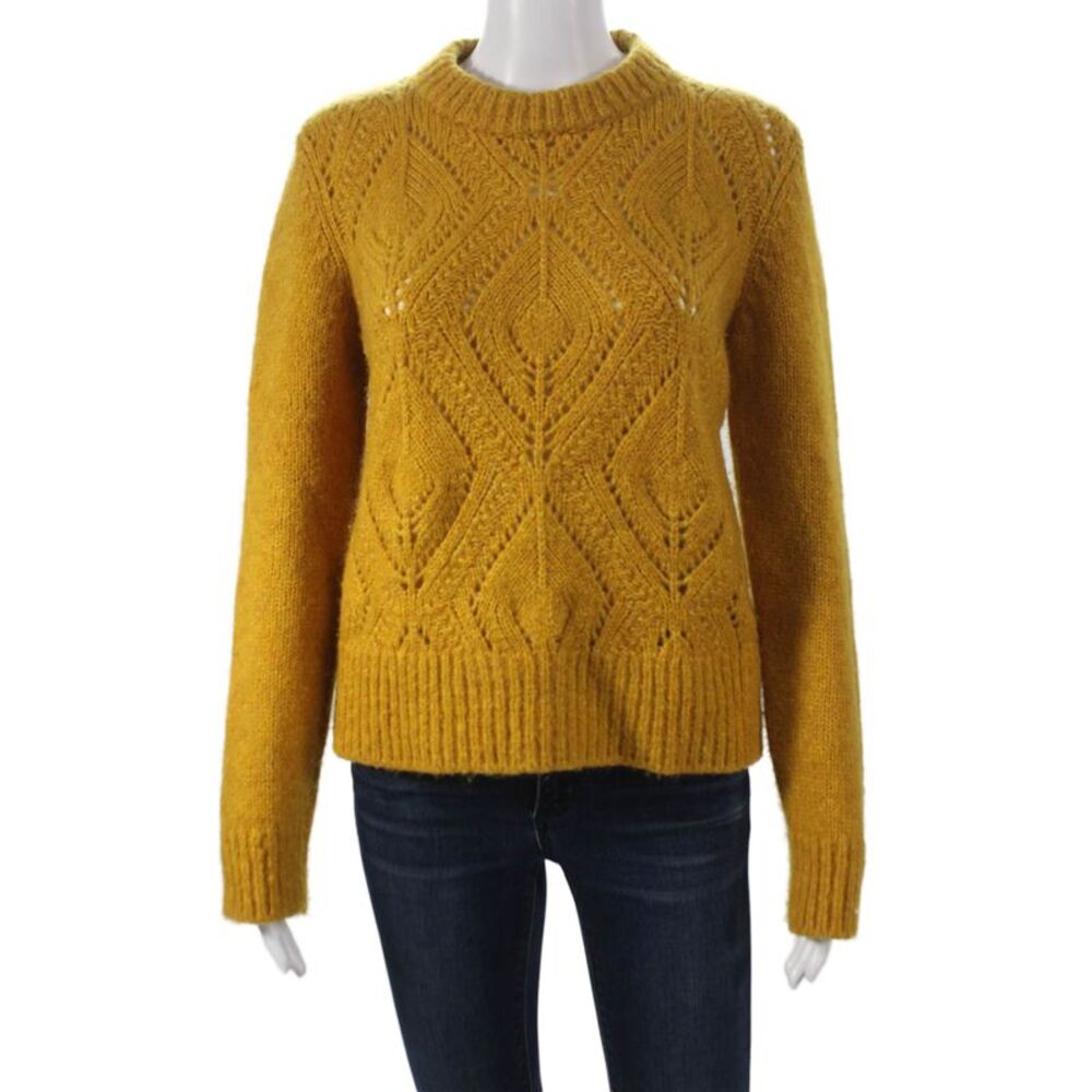 Kilte Women Pullover Yellow Geometric Crew Neck Long Sleeve Size 1